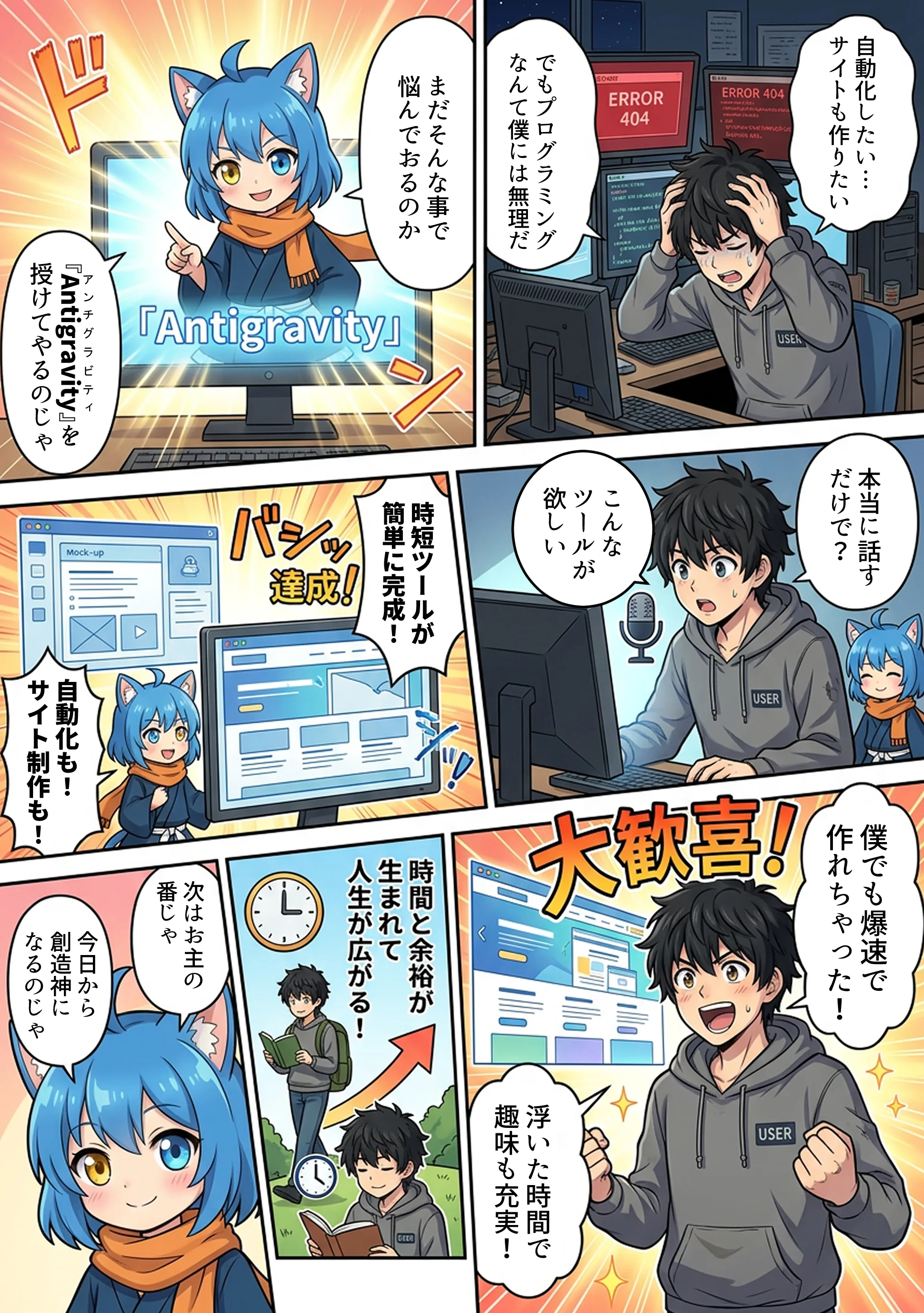 Antigravity PR漫画 - 喋るだけでサイトが作れた！